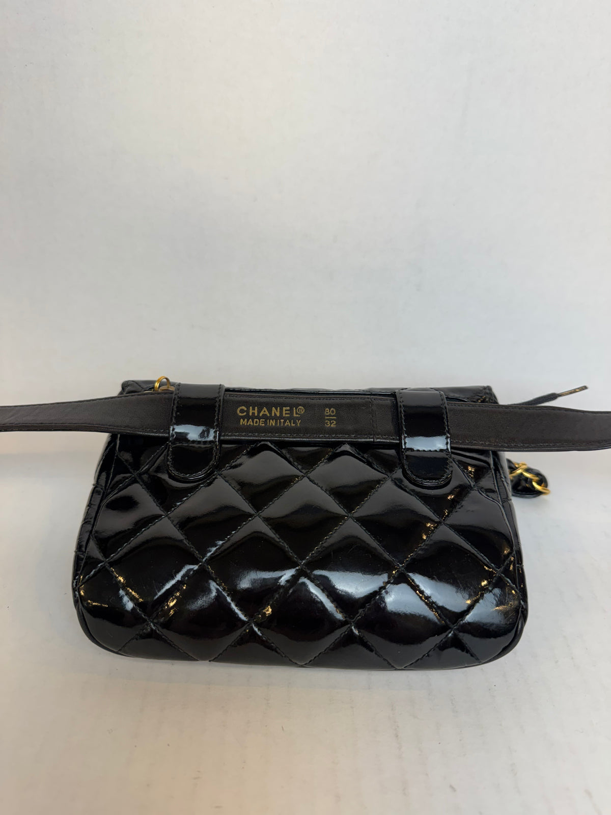 CHANEL Vintage Patent Leather Quilted Waist Belt Bag