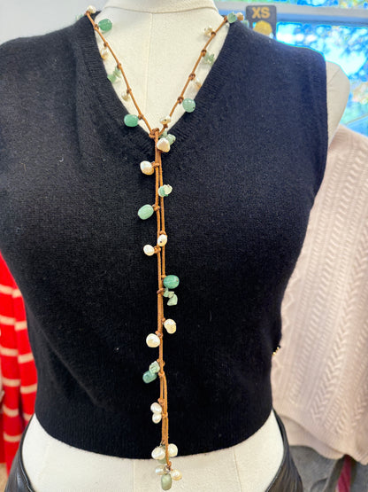 NO BRAND Leather And Stones Necklace