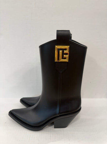 BALMAIN NWT Tess Leather Trimmed Rubber Ankle Boots/ US8-EU39