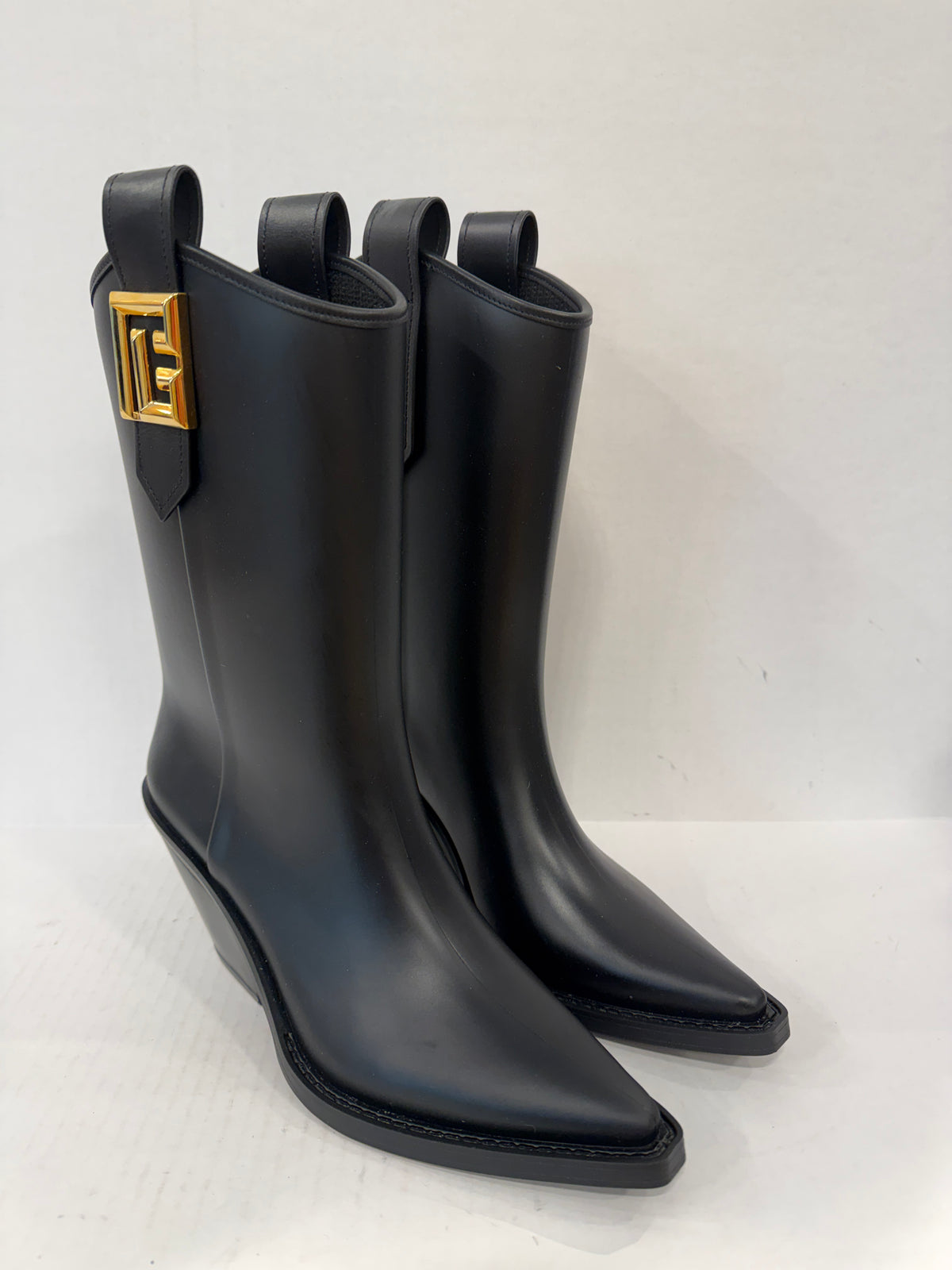 BALMAIN NWT Tess Leather Trimmed Rubber Ankle Boots/ US8-EU39