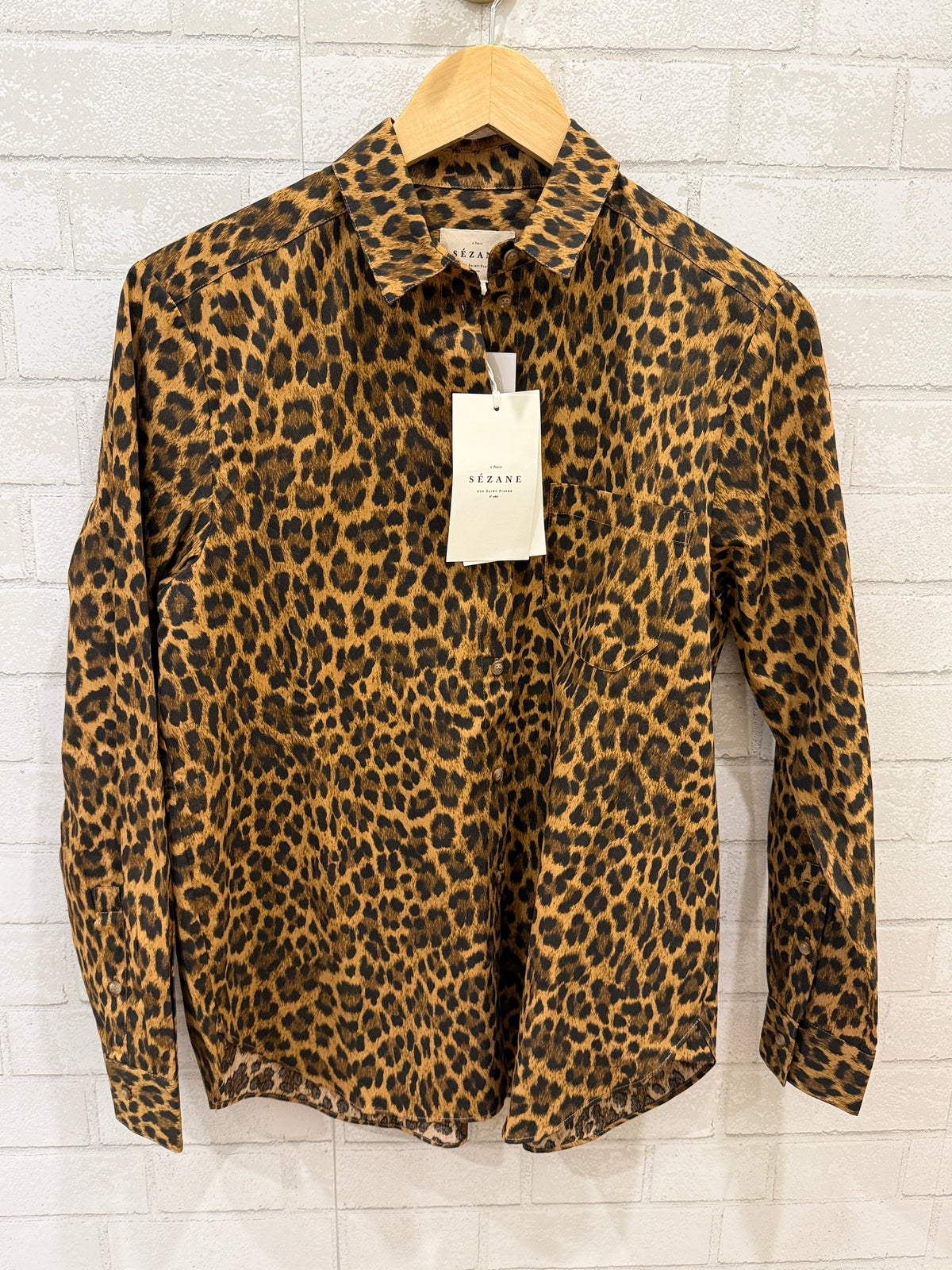SEZANE NWT LS Leopard Print Button Down Max Shirt / XS