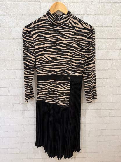 ALC LS Zébra Print Pleated Midi Dress/S