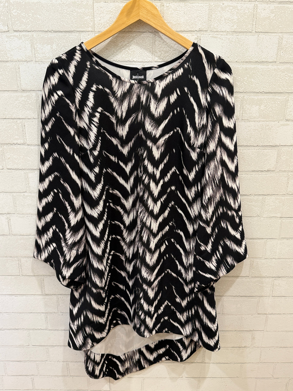 JUST CAVALI LS Animal Print High Low Shift Mini Dress/S