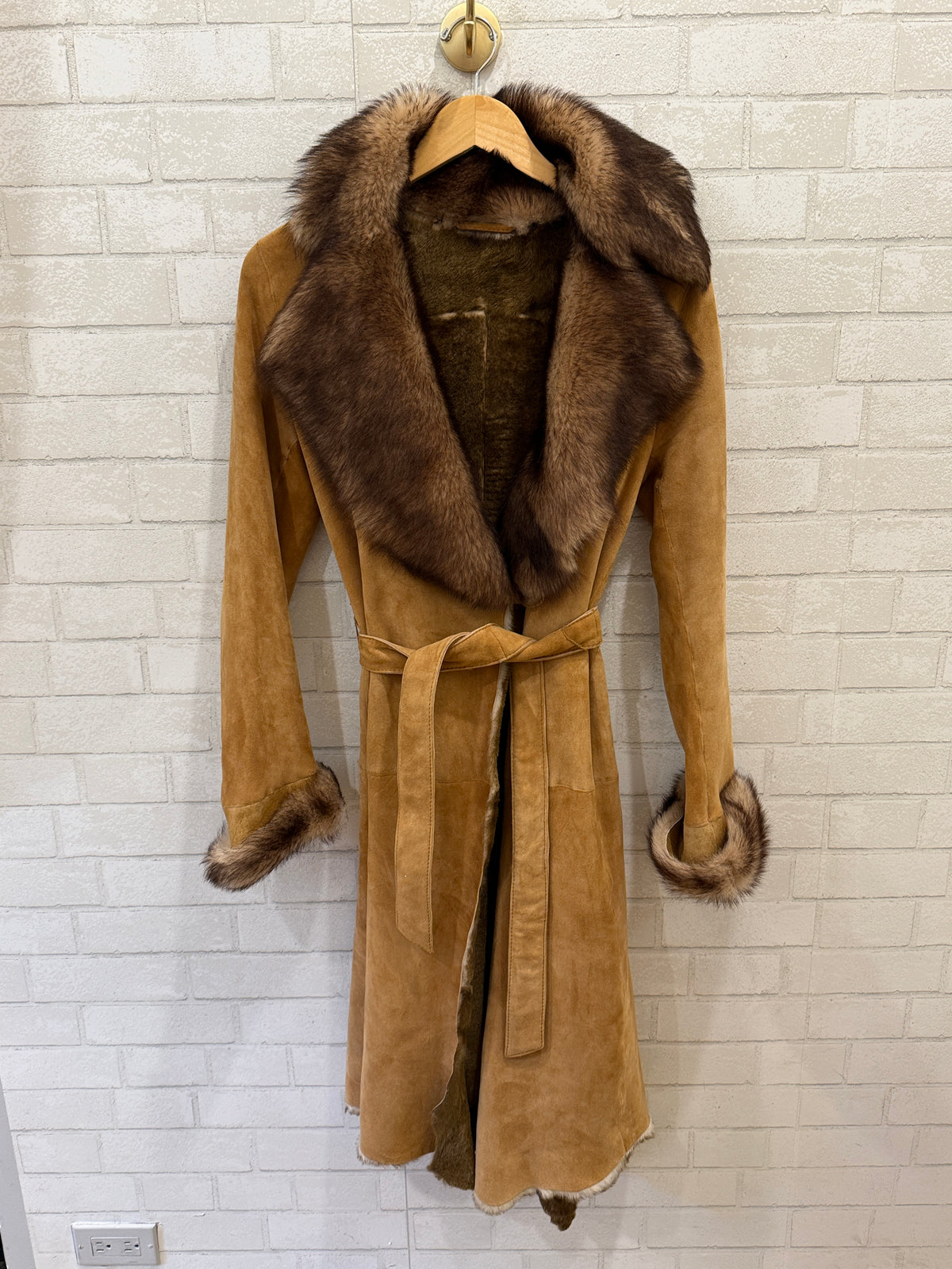 NO BRAND  Suede Lamb Leather and Fur Coat/S