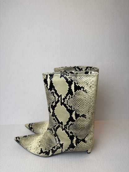 JIL SANDER Python Leather Pointed Toe  Kitty Heels Boots/US9-EU40