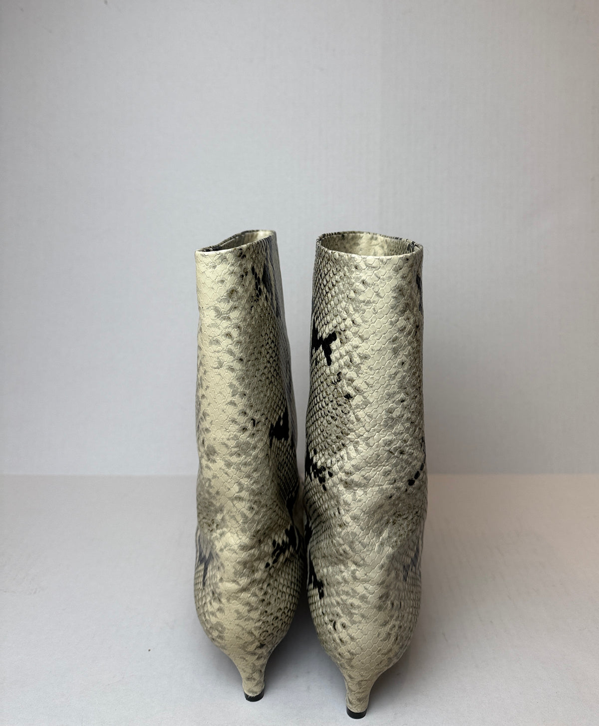 JIL SANDER Python Leather Pointed Toe  Kitty Heels Boots/US9-EU40