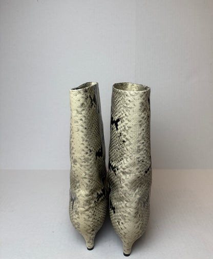 JIL SANDER Python Leather Pointed Toe  Kitty Heels Boots/US9-EU40