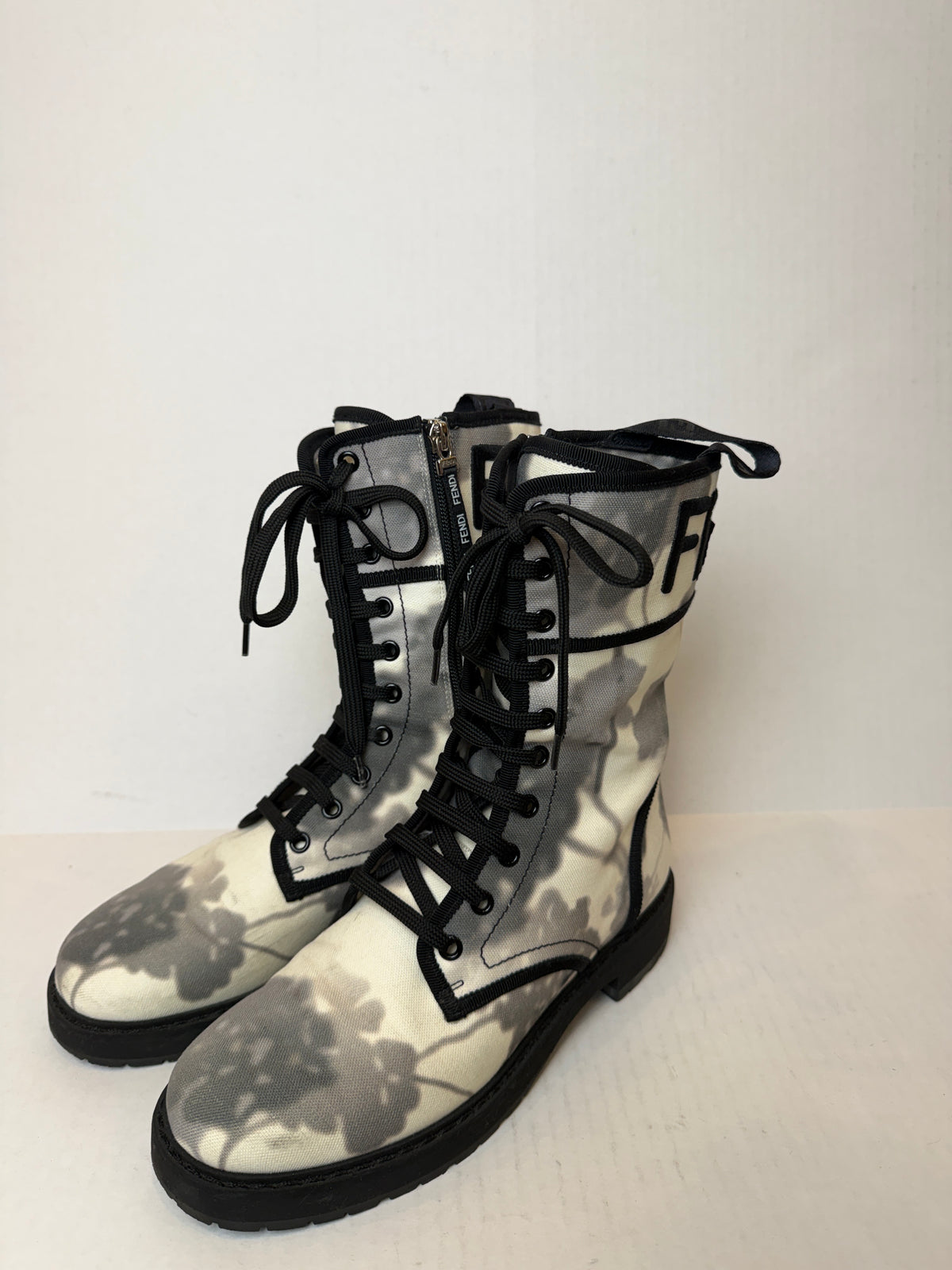 FENDI  Tie Dye Canvas Lace Up Combat Boots/US8-EU38.5