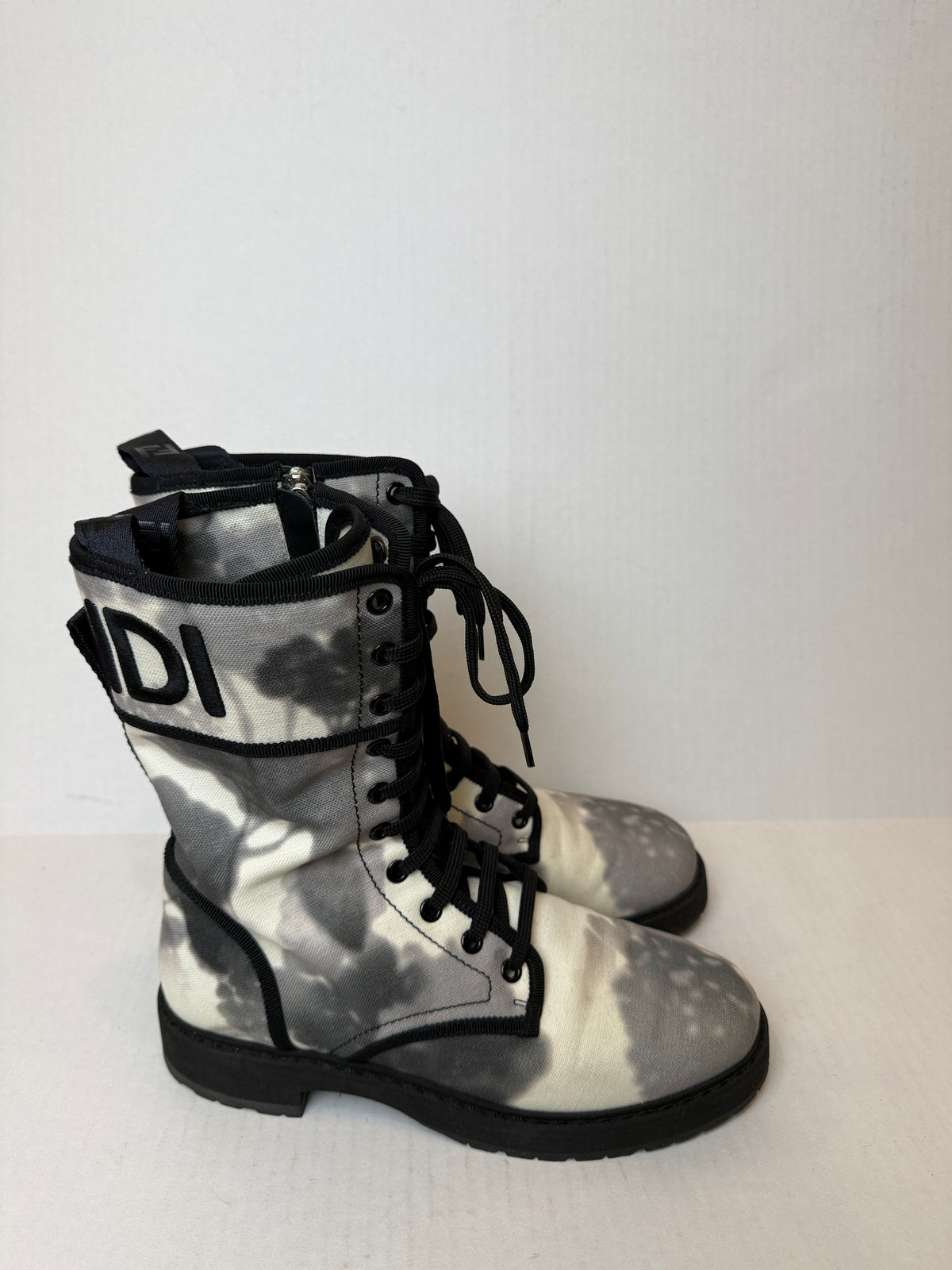 FENDI  Tie Dye Canvas Lace Up Combat Boots/US8-EU38.5