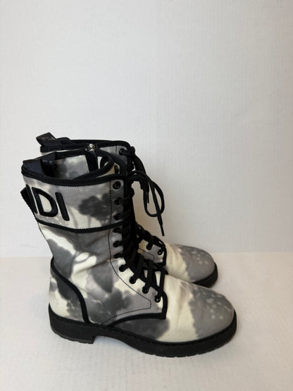 FENDI  Tie Dye Canvas Lace Up Combat Boots/US8-EU38.5