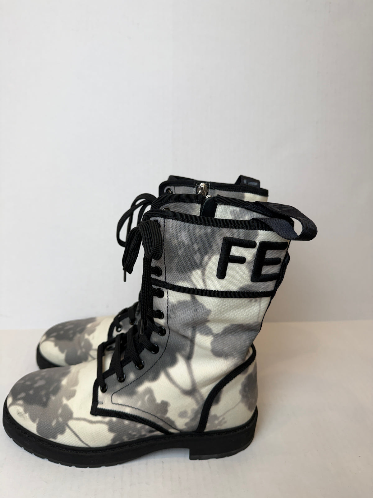 FENDI  Tie Dye Canvas Lace Up Combat Boots/US8-EU38.5
