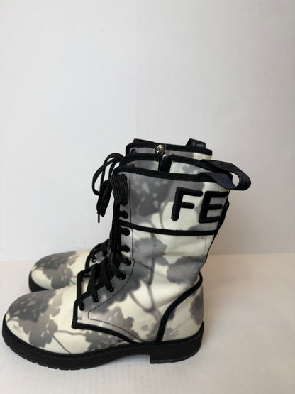 FENDI  Tie Dye Canvas Lace Up Combat Boots/US8-EU38.5