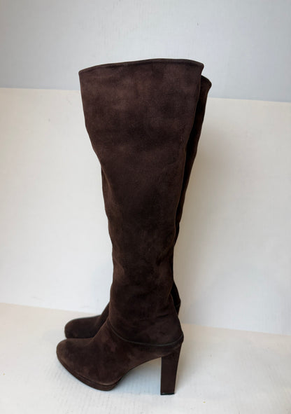 STUART WEITZMAN Knee-High Block Heel Suede Boots / 8