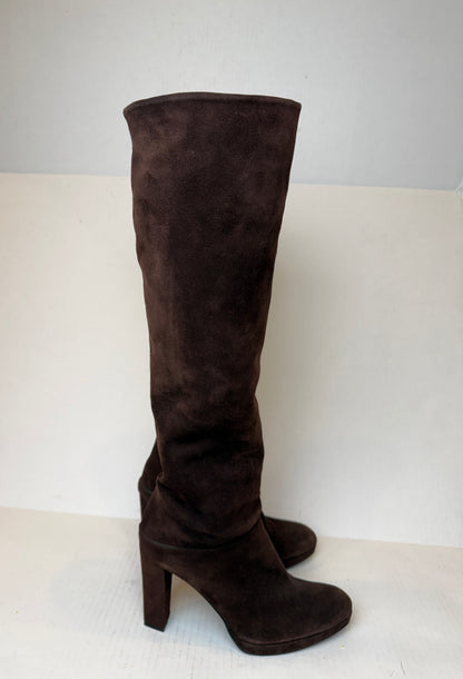 STUART WEITZMAN Knee-High Block Heel Suede Boots / 8