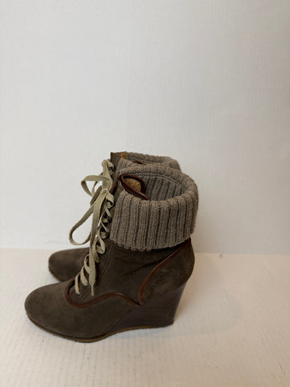 CHLOE Suede Lace Up Wedge Ankle Boots/US7-EU37