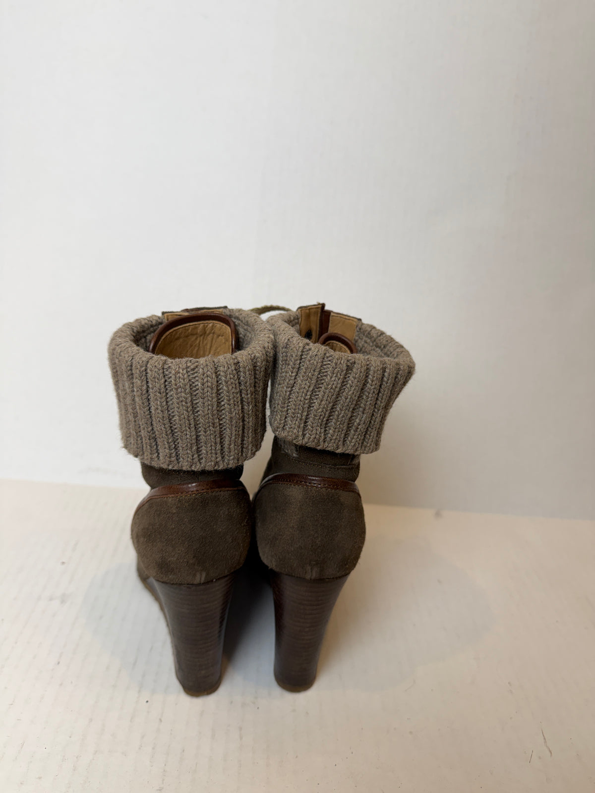 CHLOE Suede Lace Up Wedge Ankle Boots/US7-EU37