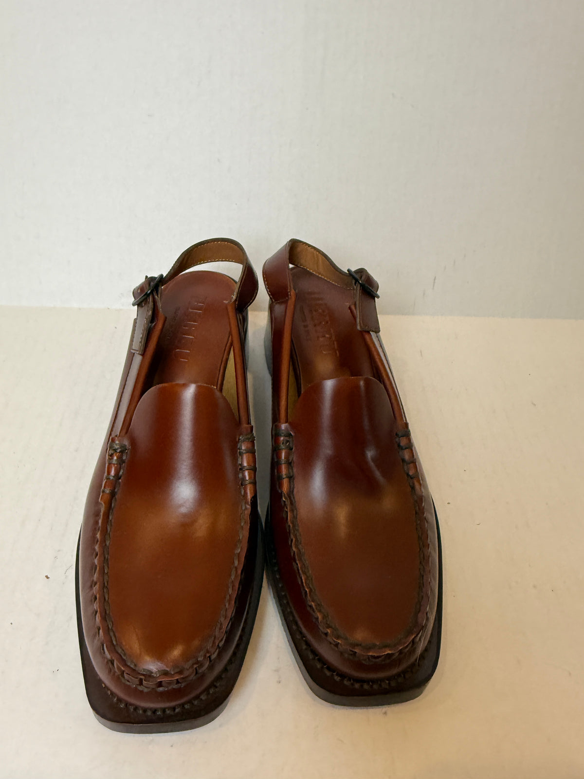 HEREU NWT Leather Raiguer Block Heels Slingback Loafers/ US10-EU40