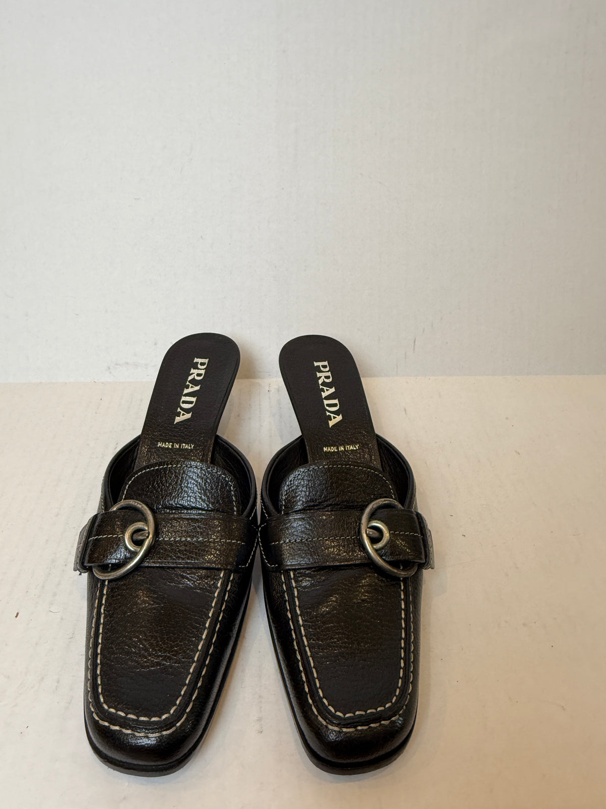 PRADA Madras Pesante Kitten Heels Mules / US9-EU39.5