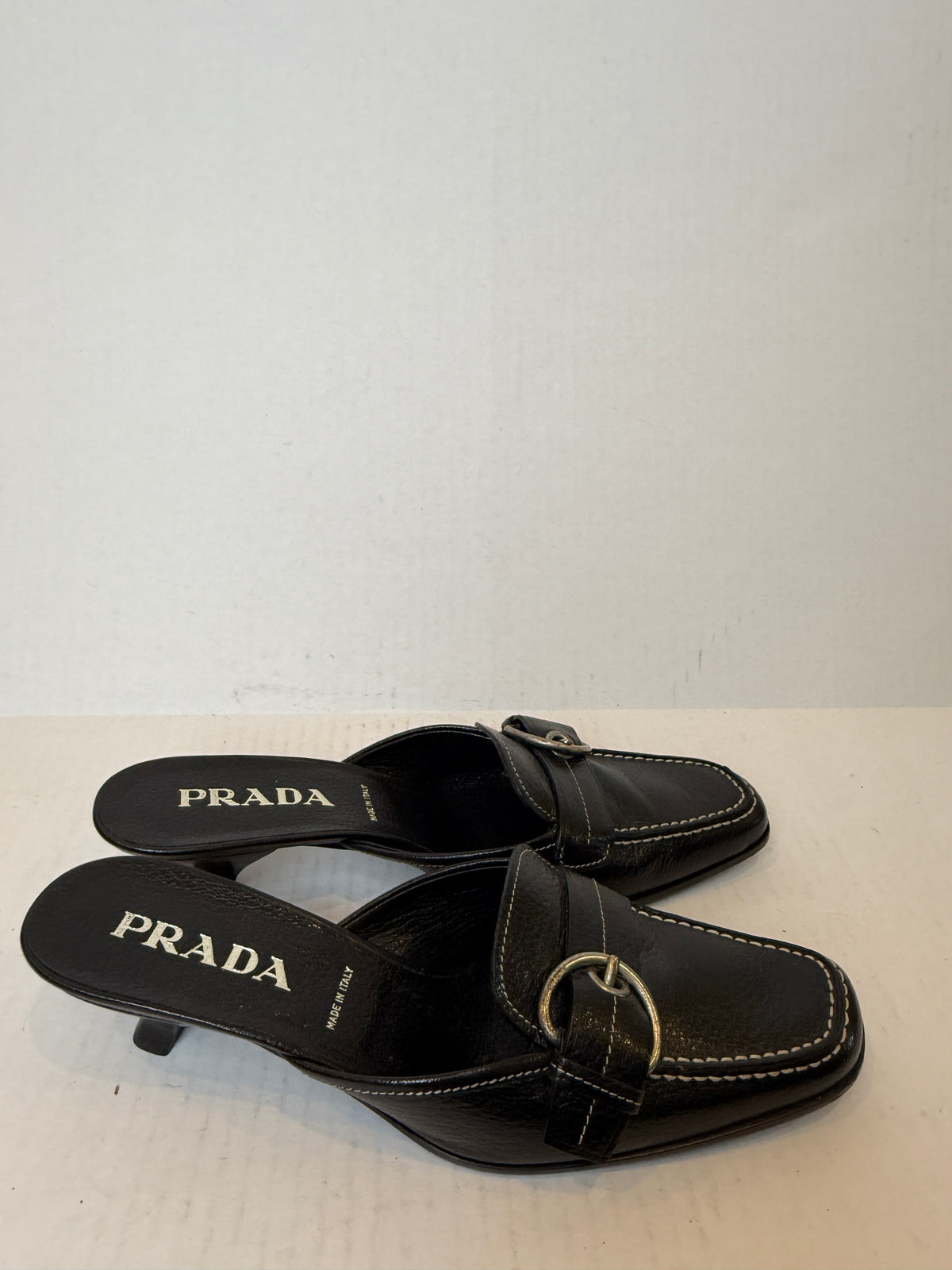 PRADA Madras Pesante Kitten Heels Mules / US9-EU39.5