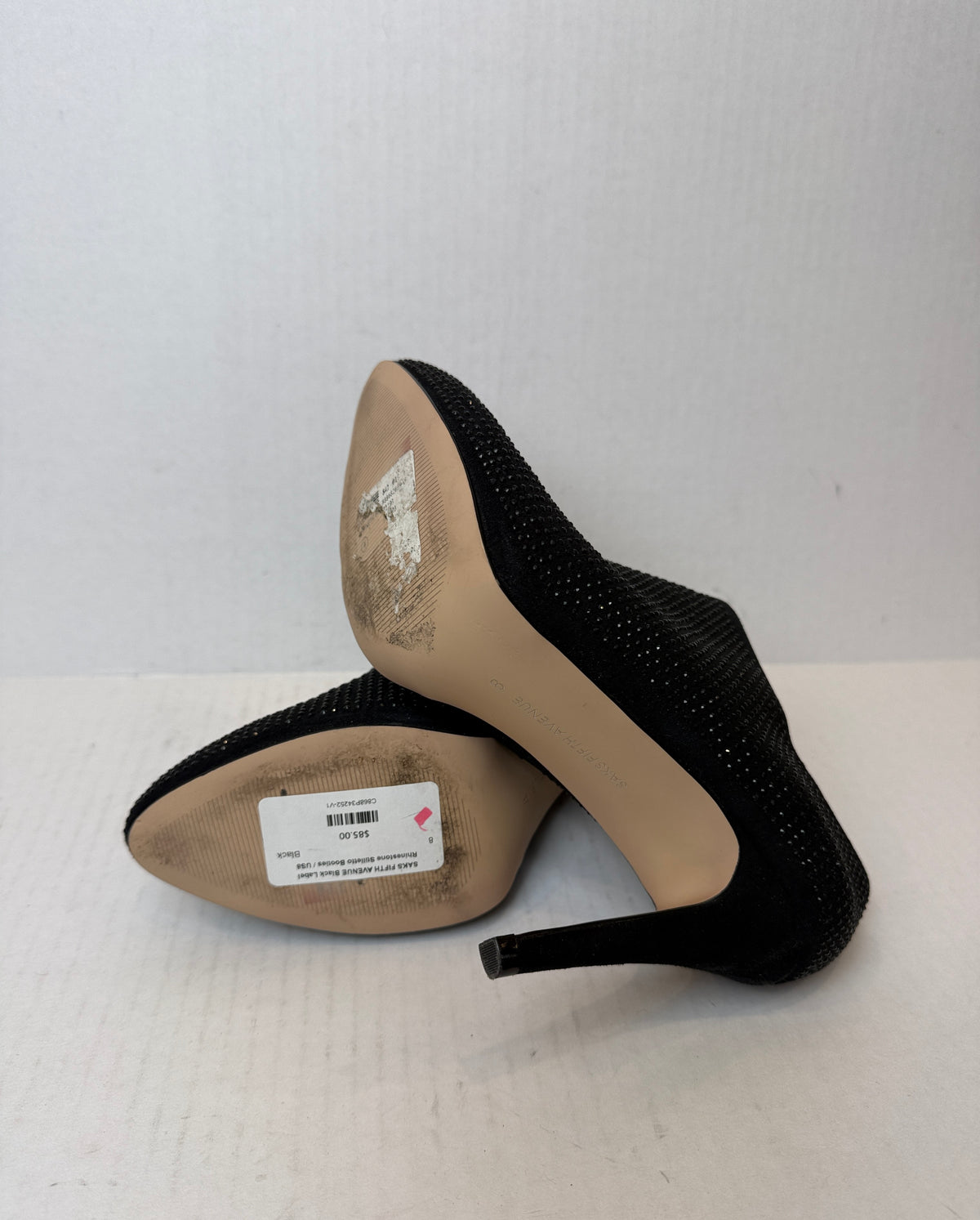 SAKS FIFTH AVENUE Black Label Rhinestone Stilletto Booties / US8