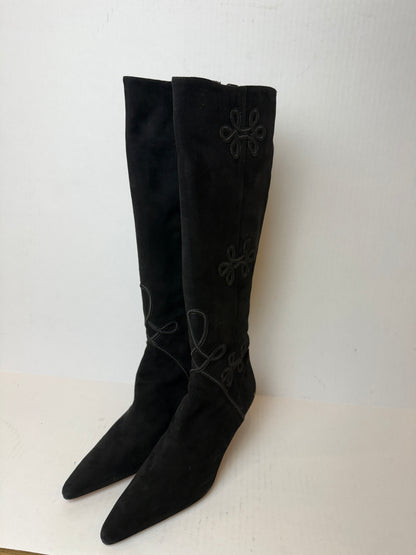 MANOLO BLAHNIK  NWT Suede Leather Brocade Pointed Toe High Boots/US9-EU40