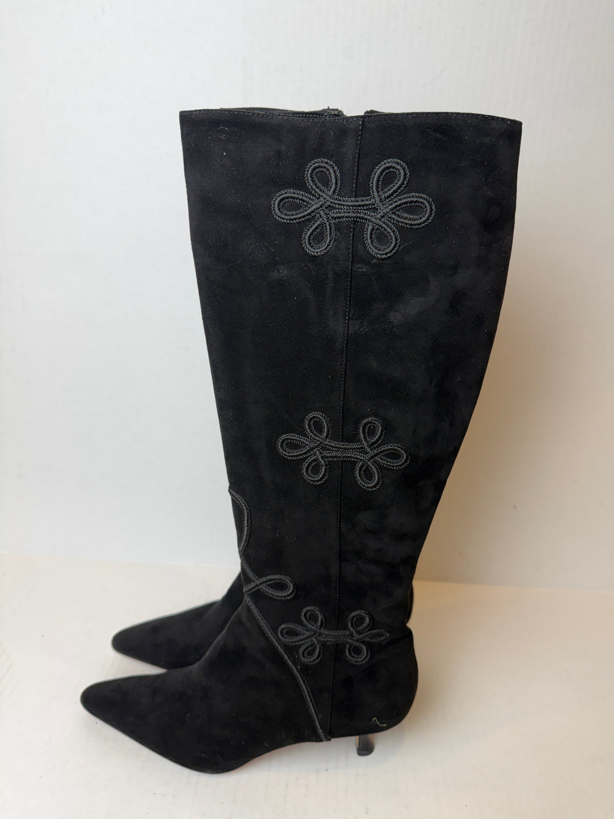 MANOLO BLAHNIK  NWT Suede Leather Brocade Pointed Toe High Boots/US9-EU40