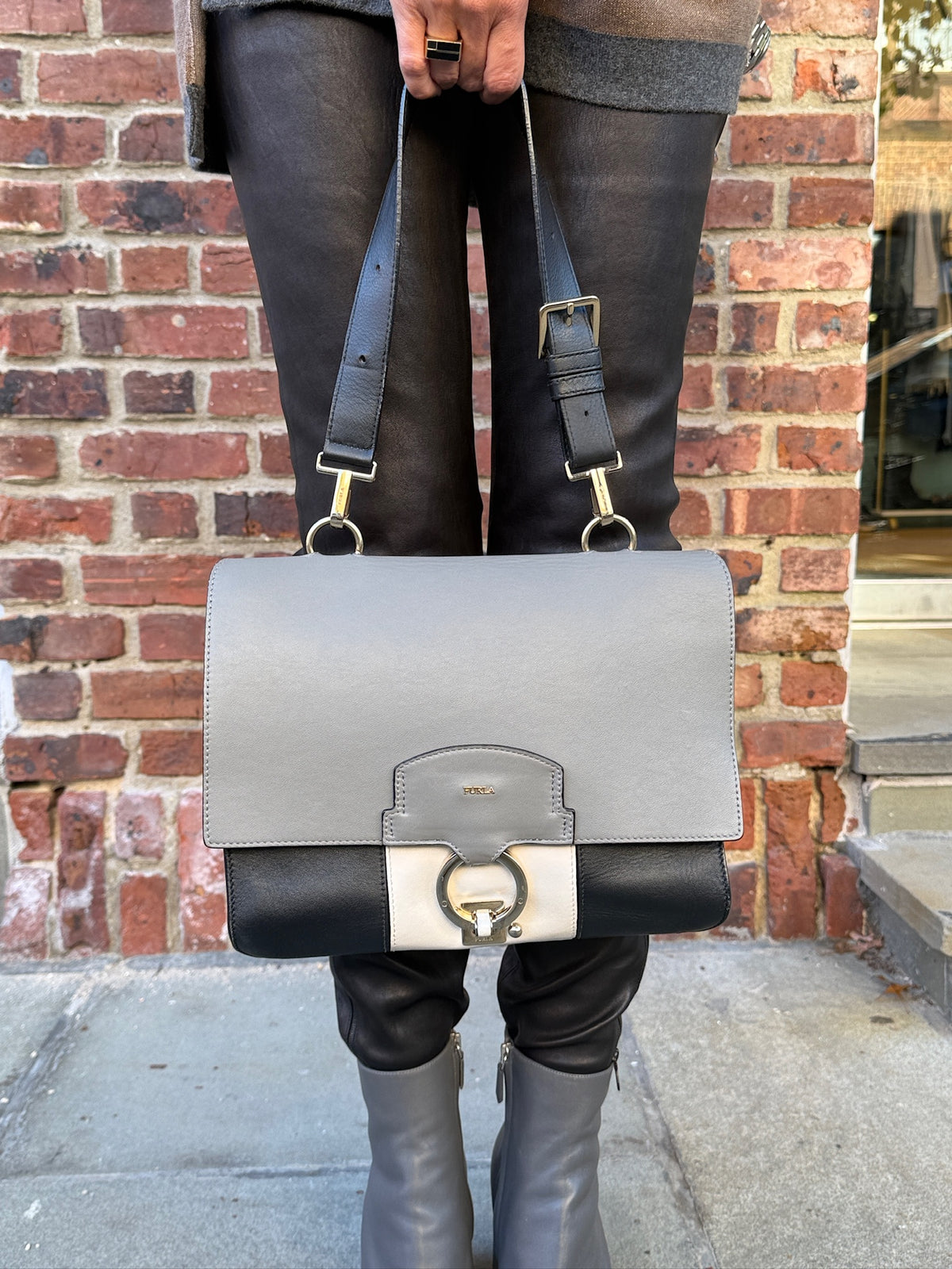 FURLA Leather Scoop Medium Satchel Bag