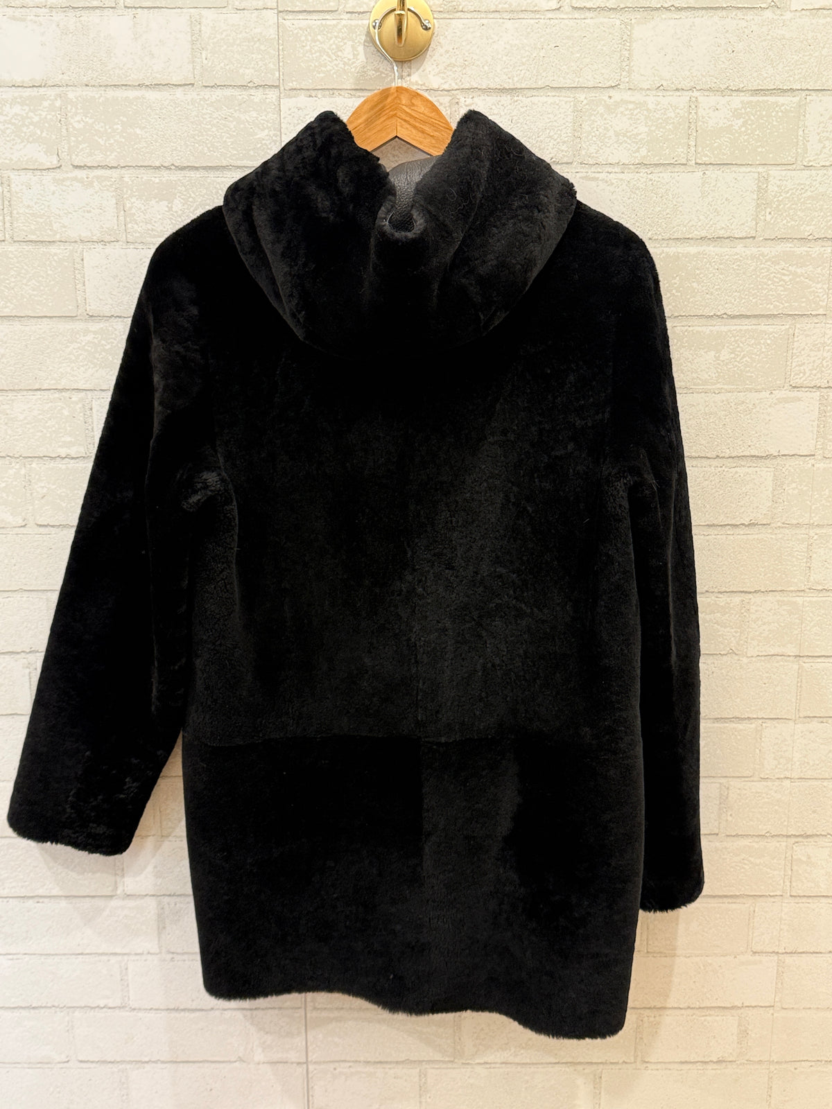 SANDRO Leather & Sherling Reversible Hoodie Coat/S