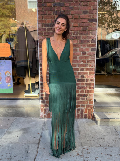 HERVE LEGER NWT Bandage Tiered Fringe Gown/L