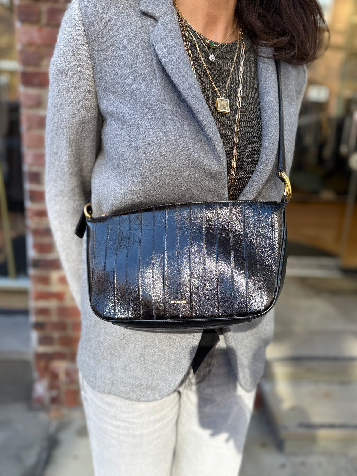 JIL SANDER Leather Medium Fold Shoulder Bag
