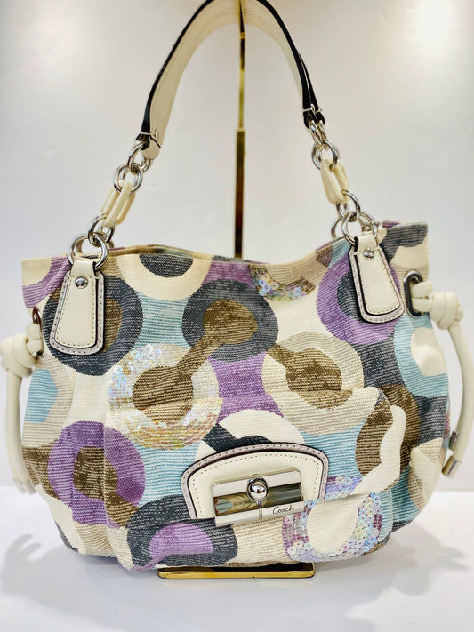 COACH Kristin Op Art Sequins and Canvas Shoulder bag