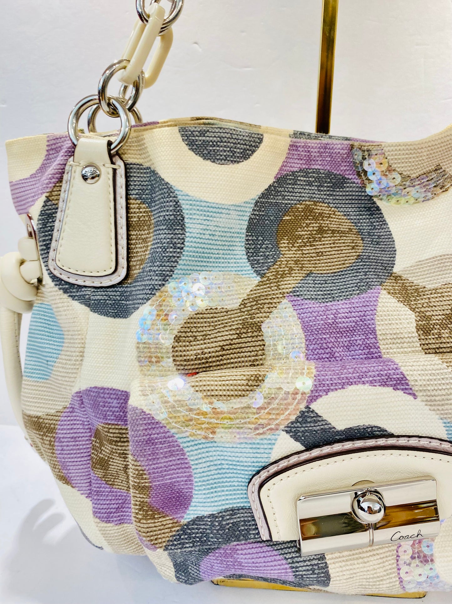 COACH Kristin Op Art Sequins and Canvas Shoulder bag