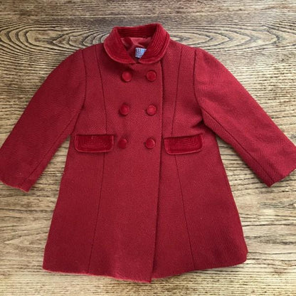 BBZ CREACIONES Red Girl Coat Wool Blend & Hat / 12M