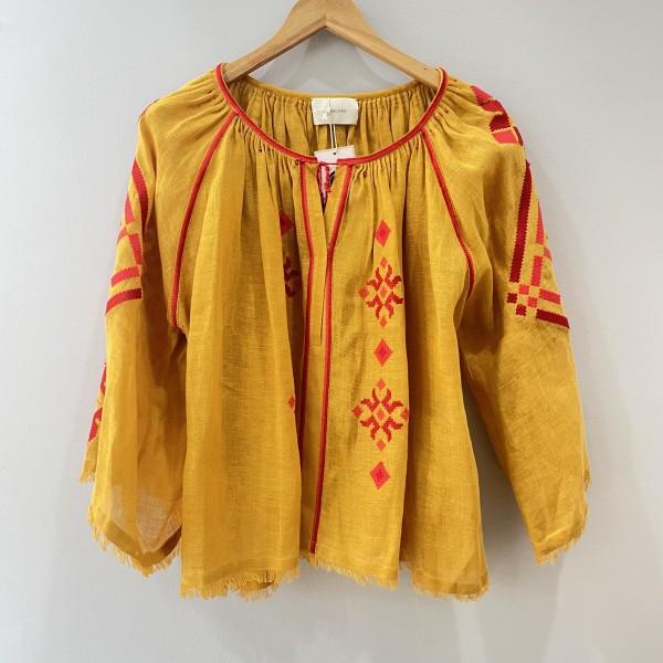 SLEEPING GYPSY LS Linen Top with embroideries / M