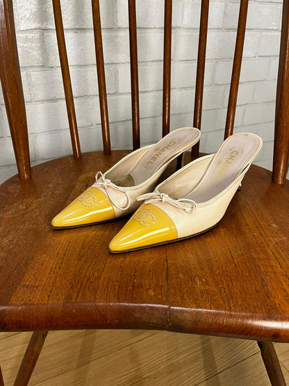 CHANEL Pointy Leather Mules / US7-EU37.5