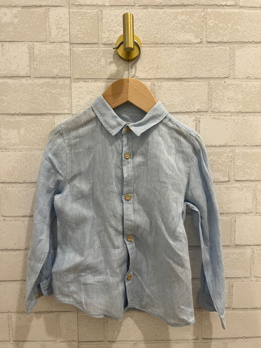 ZARA light blue ls linen shirt/ 3-4Y