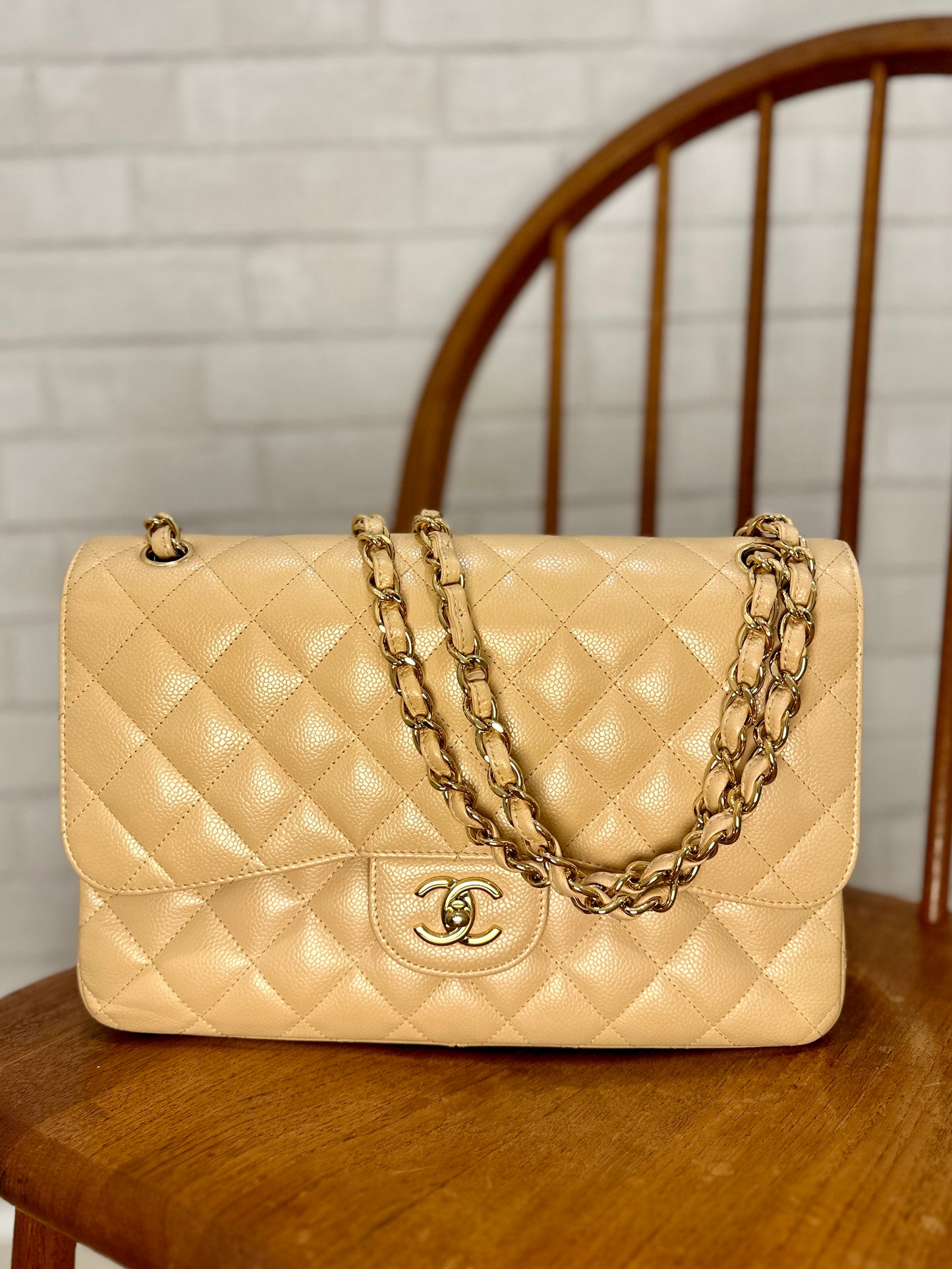 CHANEL Double Flap Caviar Leather Bag