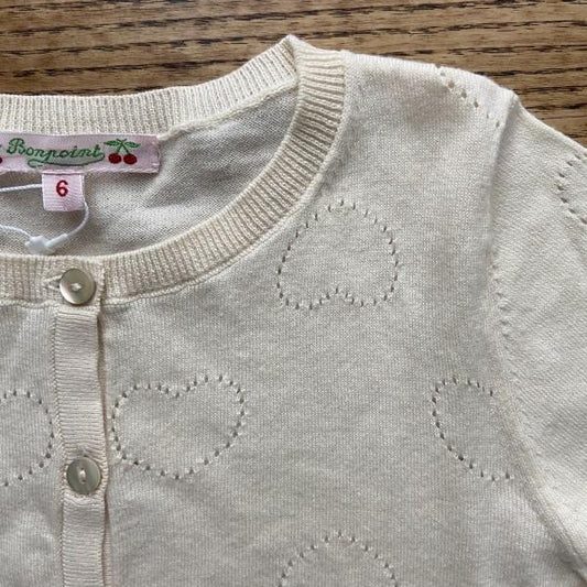 BONPOINT Cotton Heart Cardigan NEW / 6Y